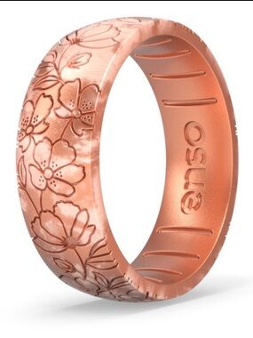enso Rose Gold Silicone Ring Etched Camellia and Cosmos Size 11 Like New!